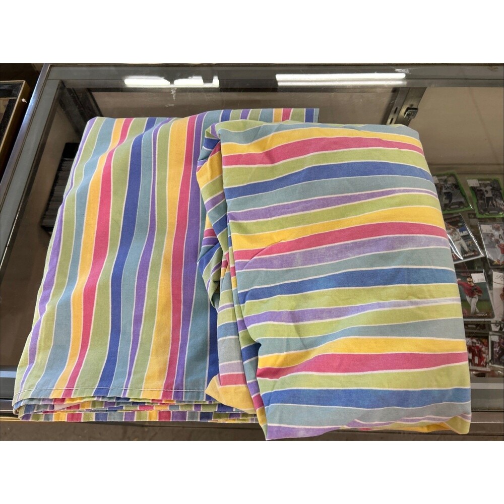 Vintage JC Penney Pastel Colors Twin Single Flat & Fitted Sheet Set EUC